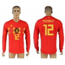 Belgium 12 MIGNOLET Home 2018 FIFA World Cup Long Sleeve Thailand Soccer Jersey