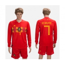 Belgium 7 DE BRUYNE Home 2018 FIFA World Cup Long Sleeve Soccer Jersey
