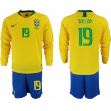 Brazil 19 WILLIAN Home 2018 FIFA World Cup Long Sleeve Soccer Jersey