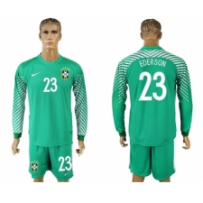 Brazil 23 EDERSON Green Goalkeeper 2018 FIFA World Cup Long Sleeve Soccer Jersey