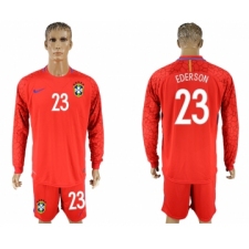 Brazil 23 EDERSON Red Goalkeeper 2018 FIFA World Cup Long Sleeve Soccer Jersey