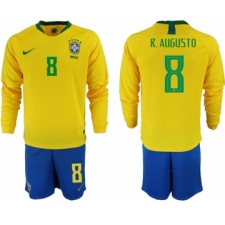 Brazil 8 R. AUGUSTO Home 2018 FIFA World Cup Long Sleeve Soccer Jersey