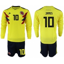 Colombia 10 JAMES Home 2018 FIFA World Cup Long Sleeve Soccer Jersey