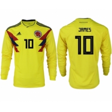 Colombia 10 JAMES Home 2018 FIFA World Cup Long Sleeve Thailand Soccer Jersey