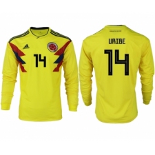 Colombia 14 URIBE Home 2018 FIFA World Cup Long Sleeve Thailand Soccer Jersey