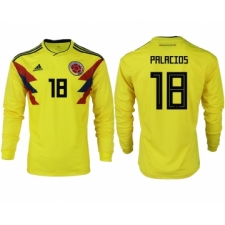 Colombia 18 PALACIOS Home 2018 FIFA World Cup Long Sleeve Thailand Soccer Jersey