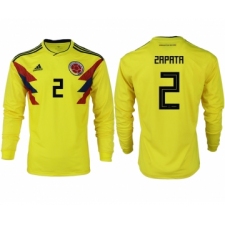 Colombia 2 ZAPATA Home 2018 FIFA World Cup Long Sleeve Thailand Soccer Jersey
