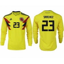 Colombia 23 SANECHEZ Home 2018 FIFA World Cup Long Sleeve Thailand Soccer Jersey