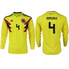 Colombia 4 RAMIREZ Home 2018 FIFA World Cup Long Sleeve Thailand Soccer Jersey