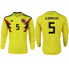 Colombia 5 W. BARRIOS Home 2018 FIFA World Cup Long Sleeve Thailand Soccer Jersey