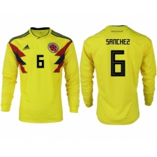Colombia 6 SANCHEZ Home 2018 FIFA World Cup Long Sleeve Thailand Soccer Jersey