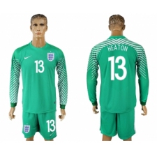 England 13 HEATON Green Goalkeeper 2018 FIFA World Cup Long Sleeve Soccer Jersey