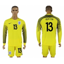 England 13 HEATON Yellow Goalkeeper 2018 FIFA World Cup Long Sleeve Soccer Jersey