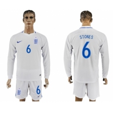 England 6 STONES Goalkeeper Home 2018 FIFA World Cup Long Sleeve Soccer Jersey