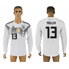 Germany 13 MULLER Home 2018 FIFA World Cup Long Sleeve Thailand Soccer Jersey