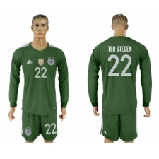 Germany 22 TER STEGEN Military Green Goalkeeper 2018 FIFA World Cup Long Sleeve Soccer Jersey