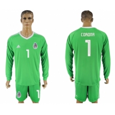 Mexico 1 CORONA Green Goalkeeper 2018 FIFA World Cup Long Sleeve Soccer Jersey