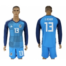 Mexico 13 G. OCHOA Lake Blue Long Sleeve Goalkeeper 2018 FIFA World Cup Soccer Jersey