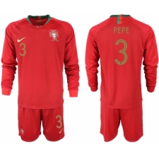 Portugal 3 PEPE Home 2018 FIFA World Cup Long Sleeve Soccer Jersey