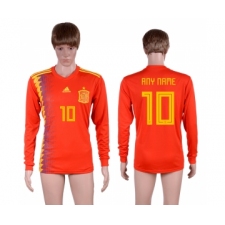 Spain 10 ANY NAME Home 2018 FIFA World Cup Long Sleeve Thailand Soccer Jersey