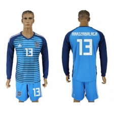 Spain 13 ARRIZABALAGA Lake Blue Goalkeeper 2018 FIFA World Cup Long Sleeve Soccer Jersey