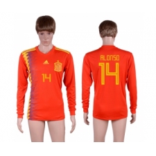 Spain 14 ALONSO Home 2018 FIFA World Cup Long Sleeve Thailand Soccer Jersey