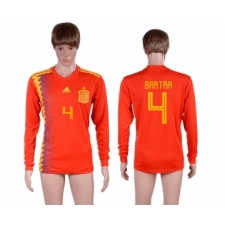 Spain 4 RARTRA Home 2018 FIFA World Cup Long Sleeve Thailand Soccer Jersey