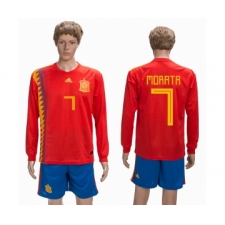 Spain 7 MORATA Home 2018 FIFA World Cup Long Sleeve Soccer Jersey