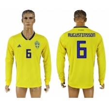 Sweden 6 RUGUSTINSSON Home 2018 FIFA World Cup Long Sleeve Thailand Soccer Jersey
