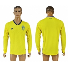 Sweden Home 2018 FIFA World Cup Long Sleeve Thailand Soccer Jersey