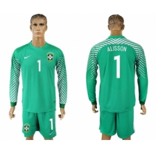 razil 1 ALISSON Green Goalkeeper 2018 FIFA World Cup Long Sleeve Soccer Jersey