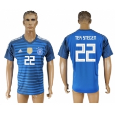 Germany 22 TER STEGEN Lake Blue Goalkeeper 2018 FIFA World Cup Thailand Soccer Jersey