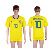 Sweden 10 IBRAHIMOVIC Home 2018 FIFA World Cup Thailand Soccer Jersey