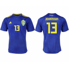 Sweden 13 JOHANSSON Away 2018 FIFA World Cup Thailand Soccer Jersey