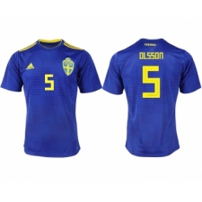 Sweden 5 OLSSON Away 2018 FIFA World Cup Thailand Soccer Jersey