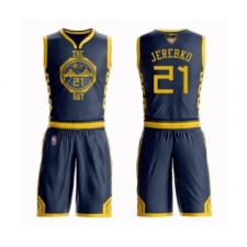 Men's Golden State Warriors #21 Jonas Jerebko Swingman Navy Blue Basketball Suit 2019 Basketball Finals Bound Jersey - City Edition