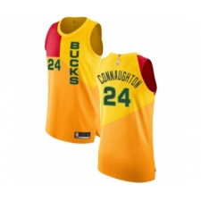 Men's Milwaukee Bucks #24 Pat Connaughton Authentic Yellow Basketball Jersey - City Edition