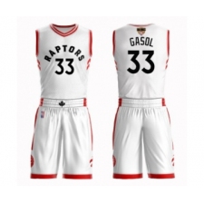 Men's Toronto Raptors #33 Marc Gasol Authentic White 2019 Basketball Finals Bound Suit Jersey - Association Edition