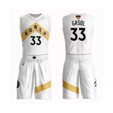 Men's Toronto Raptors #33 Marc Gasol Swingman White 2019 Basketball Finals Bound Suit Jersey - City Edition
