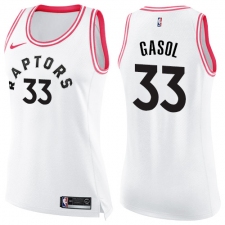 Women's Nike Toronto Raptors #33 Marc Gasol White Pink NBA Swingman Fashion Jersey