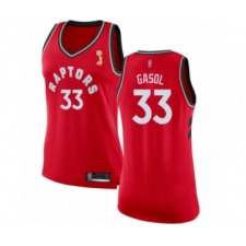 Women's Toronto Raptors #33 Marc Gasol Swingman Red 2019 Basketball Finals Champions Jersey - Icon Edition