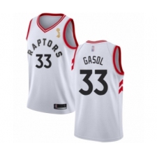 Women's Toronto Raptors #33 Marc Gasol Swingman White 2019 Basketball Finals Champions Jersey - Association Edition