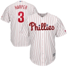 Men's Philadelphia Phillies #3 Bryce Harper Majestic WhiteRed Strip Home Official Cool Base Player Jersey