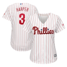 Women's Philadelphia Phillies #3 Bryce Harper Majestic WhiteRed Strip Home Cool Base Replica Player Jersey