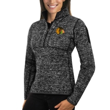 Chicago Blackhawks Antigua Women's Fortune Zip Pullover Sweater Charcoal