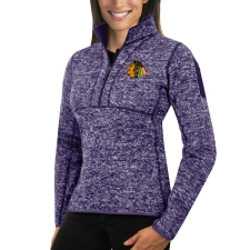 Chicago Blackhawks Antigua Women's Fortune Zip Pullover Sweater Purple