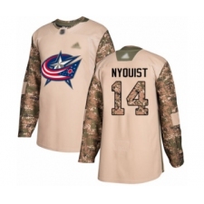 Youth Columbus Blue Jackets #14 Gustav Nyquist Authentic Camo Veterans Day Practice Hockey Jersey