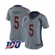 Women's Denver Broncos #5 Joe Flacco Limited Silver Inverted Legend 100th Season Football Jersey