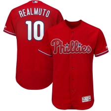 Men's Philadelphia Phillies #10 JT Realmuto Majestic Scarlet Alternate Flex Base Authentic Collection Player Jersey