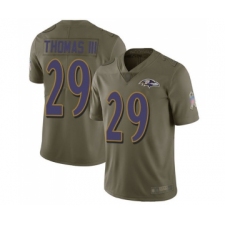 Men's Baltimore Ravens #29 Earl Thomas III Limited Olive 2017 Salute to Service Football Jersey